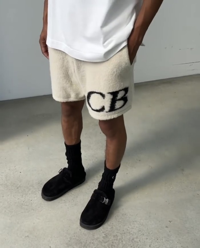 Jacquard wool drawstring shorts with C and B letter logos