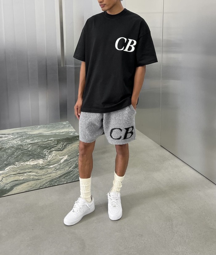 Jacquard wool drawstring shorts with C and B letter logos