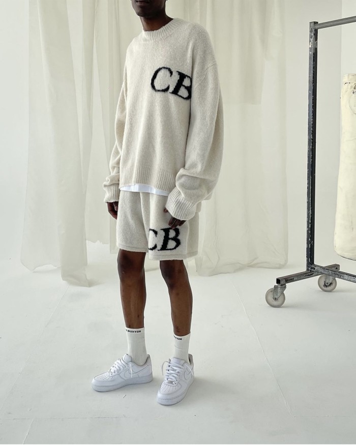 Jacquard wool drawstring shorts with C and B letter logos