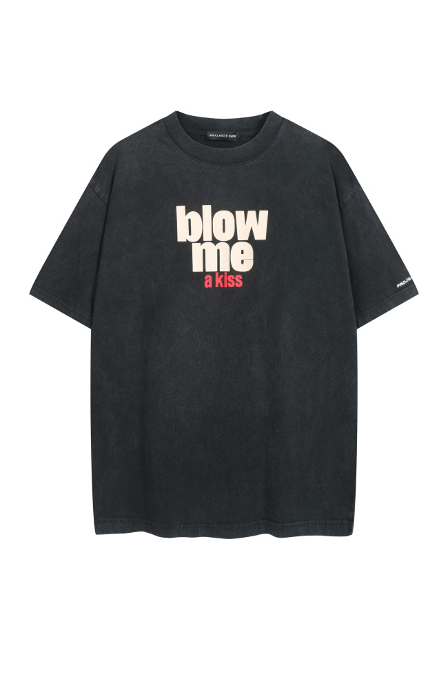 PROJECT G/R slogan lip print logo distressed short-sleeved T-shirt