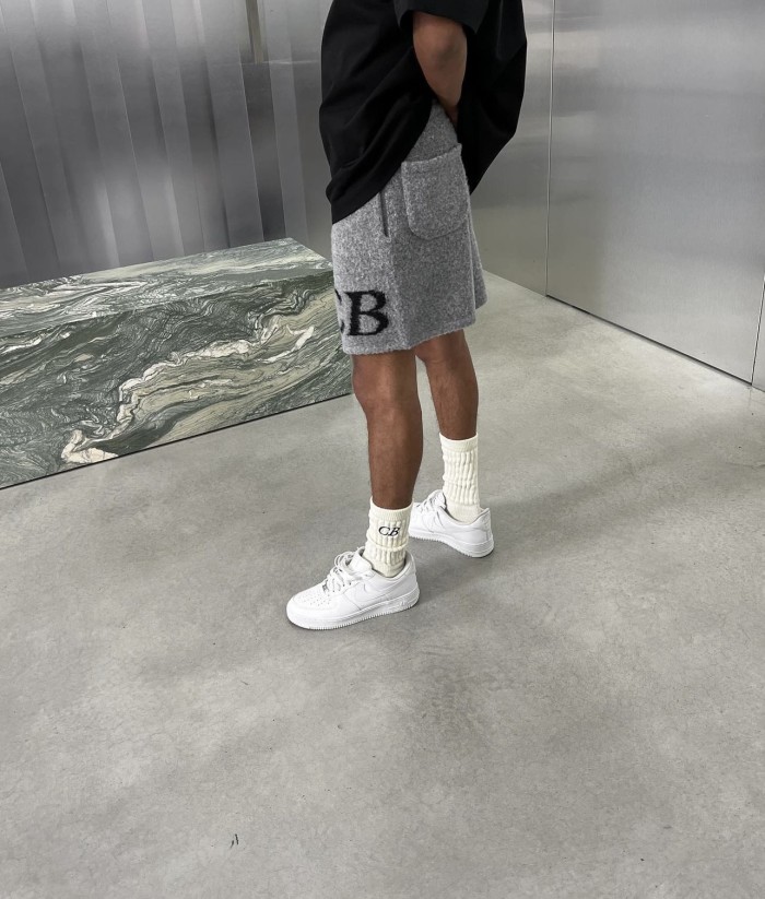 Jacquard wool drawstring shorts with C and B letter logos