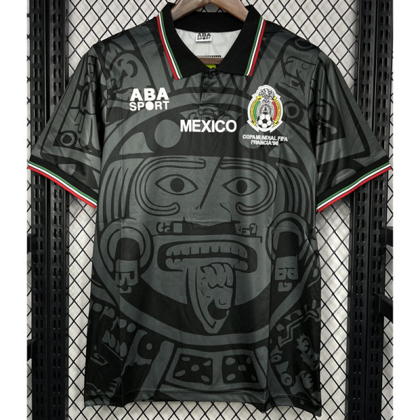 1998 Mexico Black Retro Soccer Jersey (带小字)