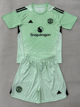 25-26 Man Utd Light Green GoalKeeper Kids Soccer Jersey