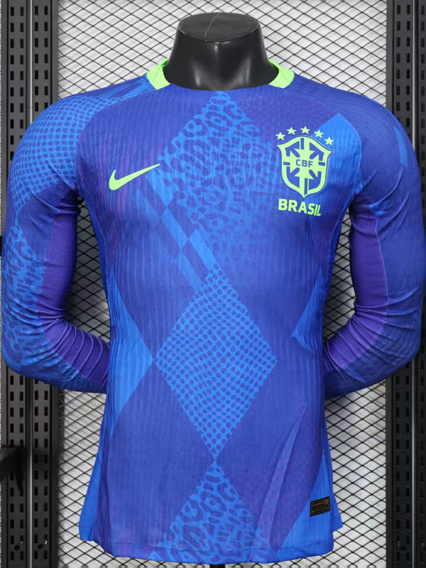 25-26 Brazil Away Long Sleeve Player Version Soccer Jersey (长袖球员)(带星)