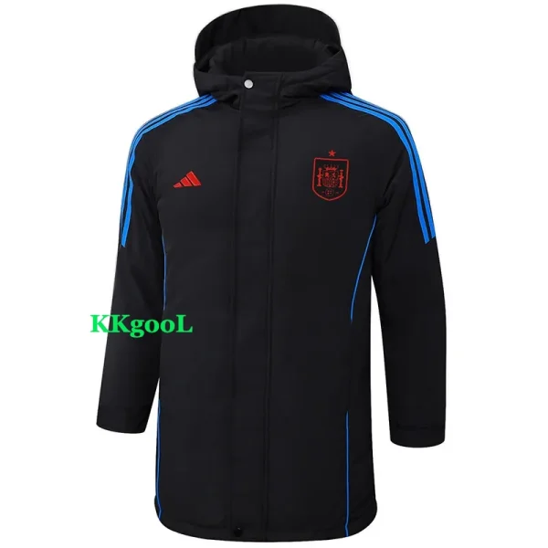 24-25 Spain Black Hooded Windbreaker Fabric Cotton Coat #G233