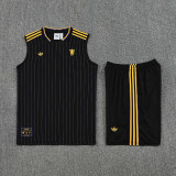 25-26 Man Utd Black Tank top and shorts suit #条纹