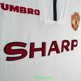 1998 Man Utd White Long Sleeve Retro Soccer Jersey (长袖)