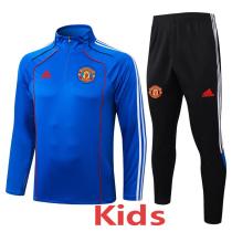 25-26 Man Utd Fancy blue Kids Half Pull Tracksuit #E25102(童装)(半拉链)