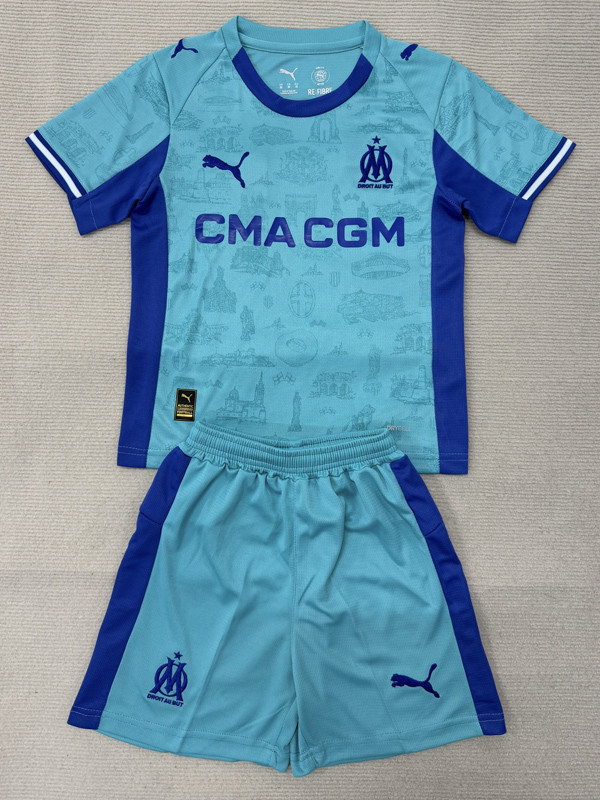 25-26 Marseille Lake blue Goalkeeper Kids Soccer Jersey