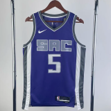 23-24 KINGS FOX #5 Purple Away Top Quality Hot Pressing NBA Jersey(V领）