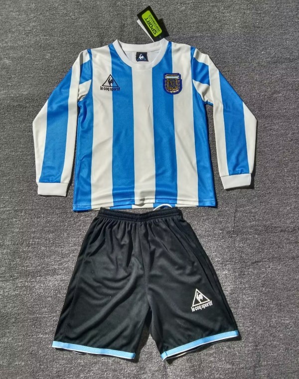 1986 Argentina Home Long sleeves Retro Kids Soccer Jersey