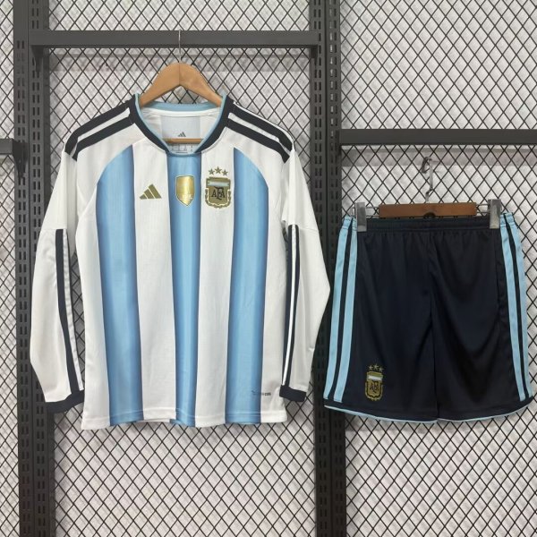 25-26 Argentina Home Long Sleeve Kids Soccer Jersey (长袖)