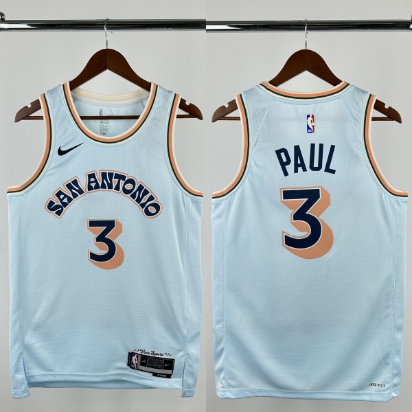 24-25 SA Spurs PAUL #3 Light blue City Edition Top Quality Hot Pressing NBA Jersey