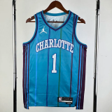 23-24 HORNETS BALL #1 Blue Top Quality Hot Pressing NBA Jersey (Retro Logo)