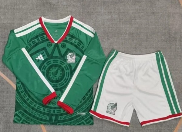 2026 World Cup Mexico Home Long Sleeve Kids Soccer Jersey (长袖)