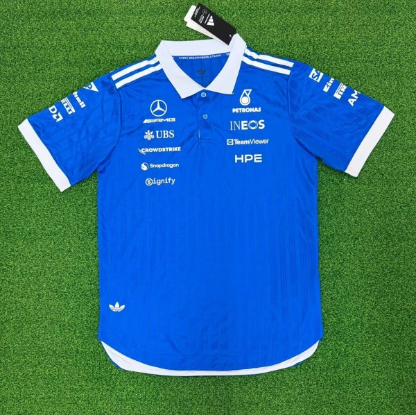 2026 Benz New Pattern Heat Transfer Printing Short Sleeve Racing Suit*有领