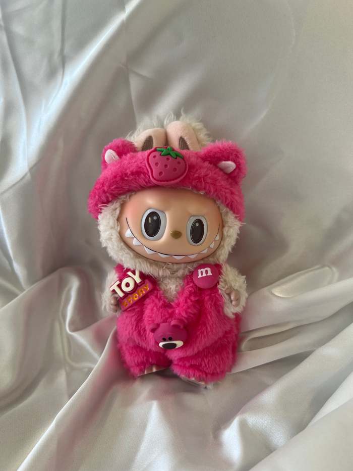 Labubu Berry Bear Outfit Set - Pink Fluffy Onesie & Strawberry Hood