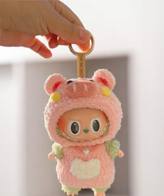 Labubu Pink Pig Outfit Set - Soft Hoodie with White Heart