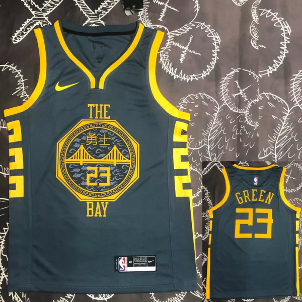 2018 WARRIORS GREEN #23 Black Gray Top Quality Hot Pressing NBA Jersey