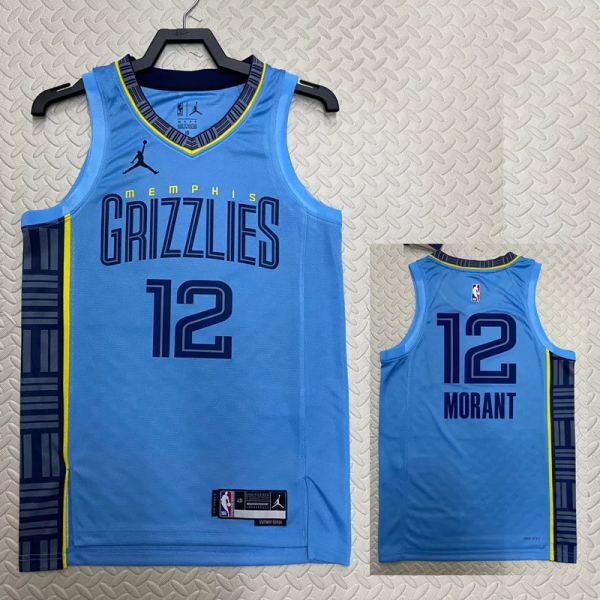 22-23 GRIZZLIES MORANT #12 Blue Top Quality Hot Pressing NBA Jersey (Trapeze Edition)