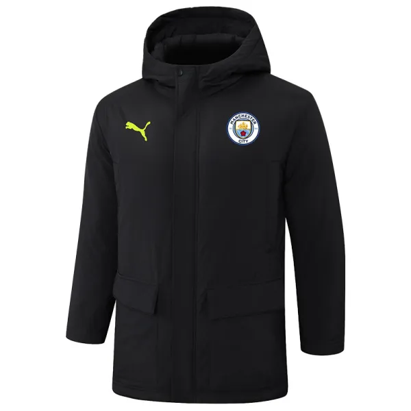 24-25 Man City Black Hooded Windbreaker Fabric Cotton Coat(绿彪标)