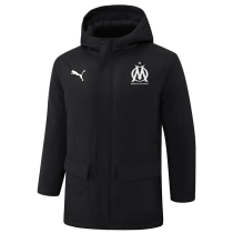 24-25 Marseille Black Hooded Windbreaker Fabric Cotton Coat (白标)