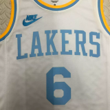 22-23 LAKERS JAMES #6 White Top Quality Hot Pressing NBA Jersey (Retro Logo)