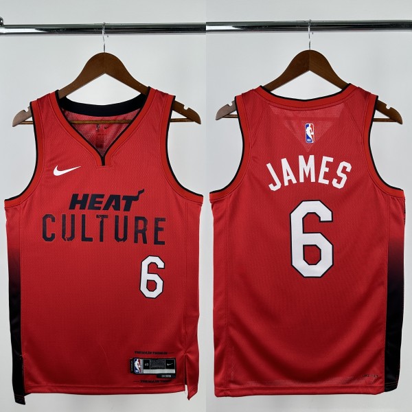 24-25 HEAT JAMES #6 Red City Edition Top Quality Hot Pressing NBA Jersey (V领）