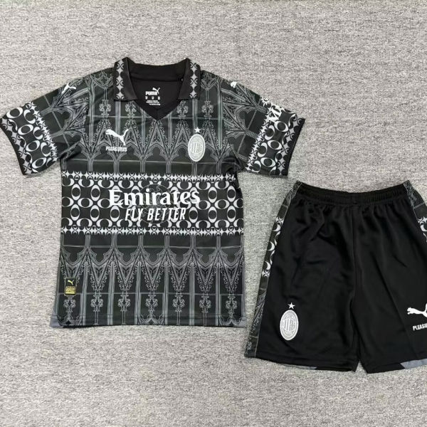 2023/24 AC Milan x PUMA x Pleasures 4Th Black Kids Soccer Jersey