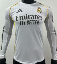 2025/26 RM Home White Long Sleeve Player Version Soccer Jersey