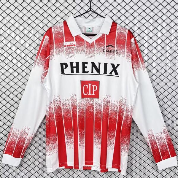 1991/1992 AS Cannes Home Retro Long Sleeve Soccer Jersey
