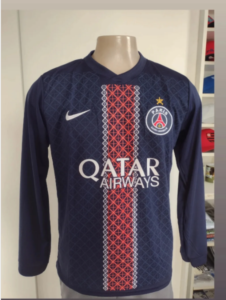 2025/26  PSG Home Blue Champion Style Player Version   Long Soccer Jersey 前后带星
