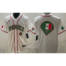 2026 WBC Mexico White Baseball Jersey 袖有花