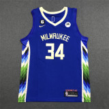 Bucks Antetokounmpo #34 Blue City Edition 1:1 Quality NBA Jersey 22/23