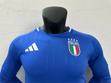 Italy Home Long Sleeve Blue Player Version  Soccer Jersey 24/25