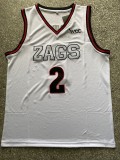 NCAA University of Gonzaga #2 white university Jersey 1:1 Quality