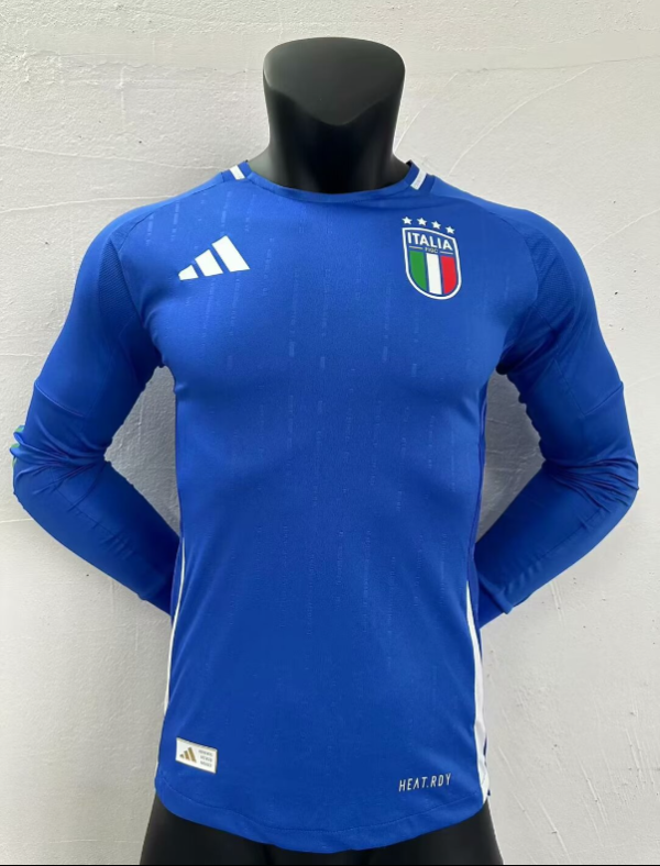 Italy Home Long Sleeve Blue Player Version Soccer Jersey 24/25