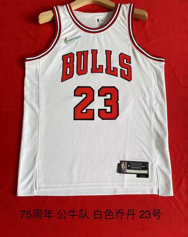Chicago Bulls 75th Jordan #23 White Hot Pressing 1:1 Quality Men NBA Jersey