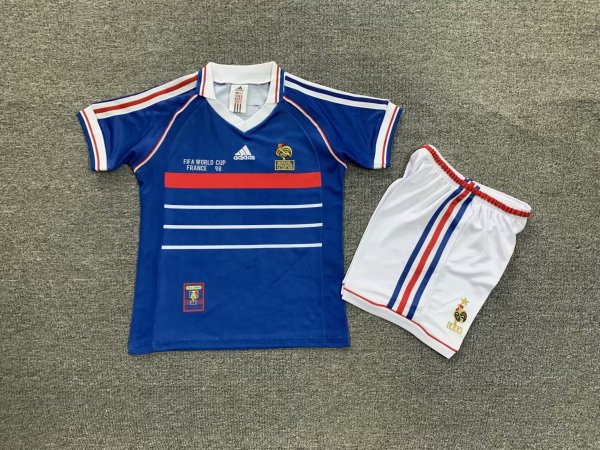 France Home 1:1 Kids Retro Soccer Jersey 1998
