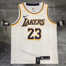 NBA Laker crew neck retro white No. 23 LeBron James with chip 1:1 Quality