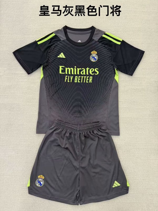 25/26 Real Madrid Goalkeeper Dark Gray Kids Kits 1:1 Quality Soccer Jersey