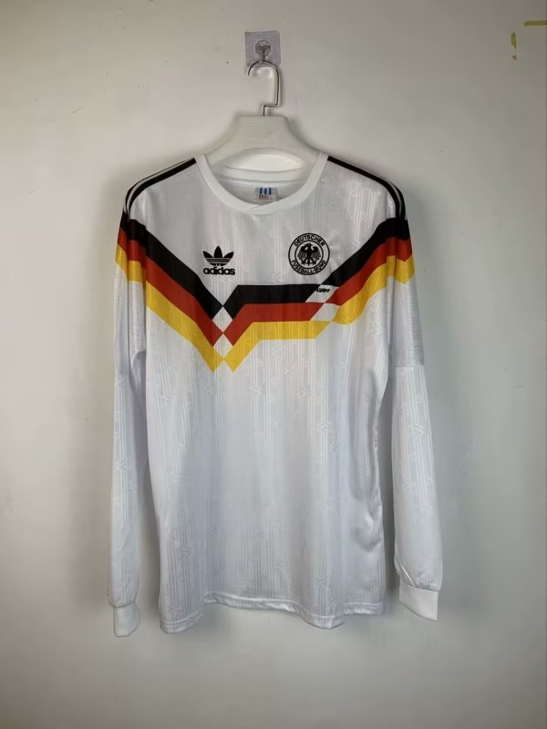 Germany Home Fans Long Sleeve Retro 1::1 Quality  Soccer Jersey 1990