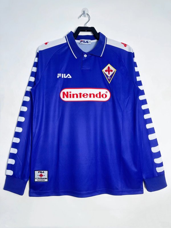 Fiorentina Home Blue Long Sleeve Fans Retro 1:1 Quality Soccer Jersey 1998/1999