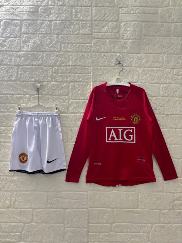 Manchester United Home Long sleeves Kids Retro 1:1 Quality Soccer Jersey 2007/2008