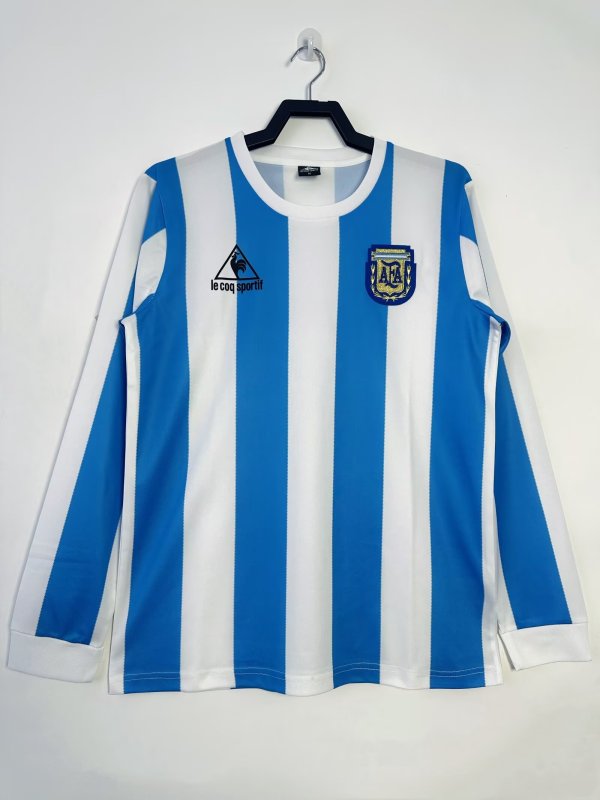 1986  Argentina Home Long Sleeve Retro 1:1 Quality Soccer Jersey