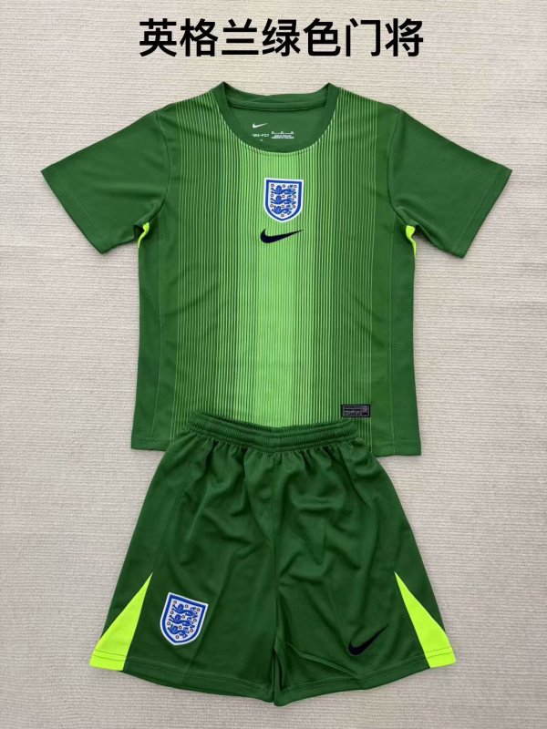 England Green Goalkeeper Kids 1:1 Quality Soccer Jersey 25/26