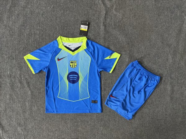 Barcelona Special Edition Blue Kids Kits 1:1 Quality Soccer Jersey 25/26