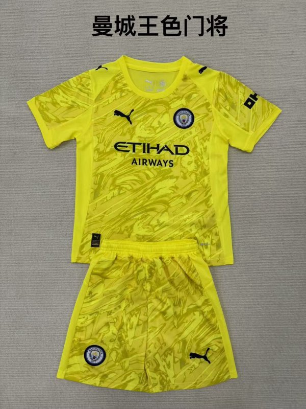 Manchester City Goalkeeper Yellow Kids Kits 1:1 Quality Soccer Jersey 25/26
