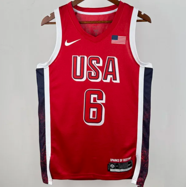 Team USA JAMES #6 Red 1:1 Quality NBA Jerseys 2024