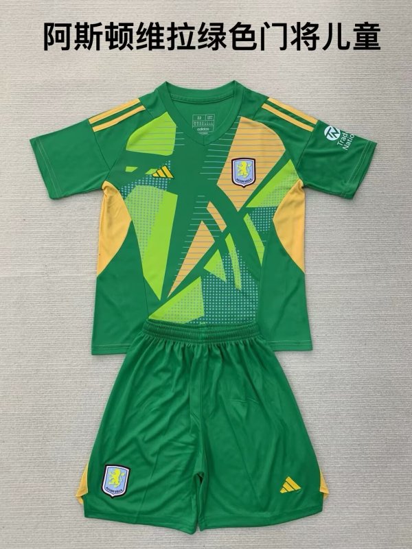Aston Villa Goalkeeper Green Kids Kits 1:1 Quality Soccer Jersey 24/25